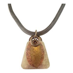 Vintage MARJORIE BAER SF Pendant NECKLACE Mixed Metal Abstract Mesh Chain